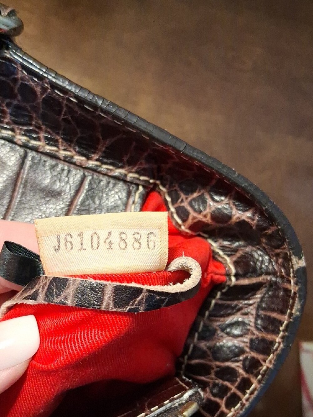 Dooney & Bourke Dark Brown Croc-Embossed Leather Tote with Gold Plaque - Picture 15 of 16